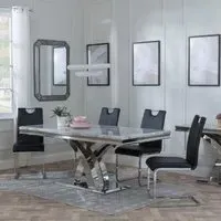 Lisbon Dining Set with Bianco Chairs - Grey, Marble