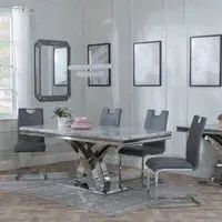 Lisbon Dining Set with Bianco Chairs - Grey, Marble
