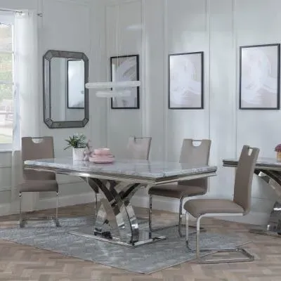 Lisbon Dining Set with Bianco Chairs - Grey, Marble