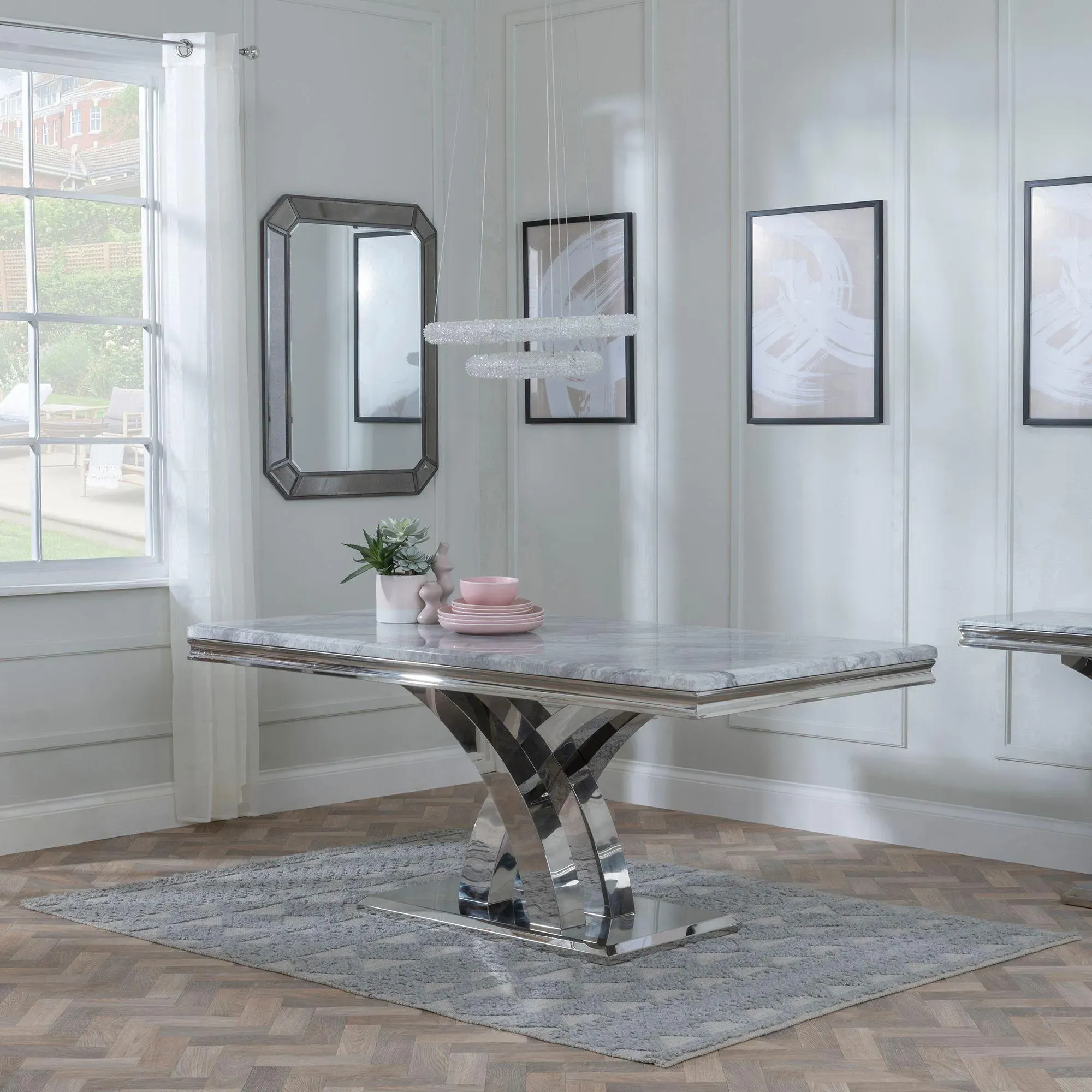 Lisbon Dining Set with Jamison Chair - Black, Marble