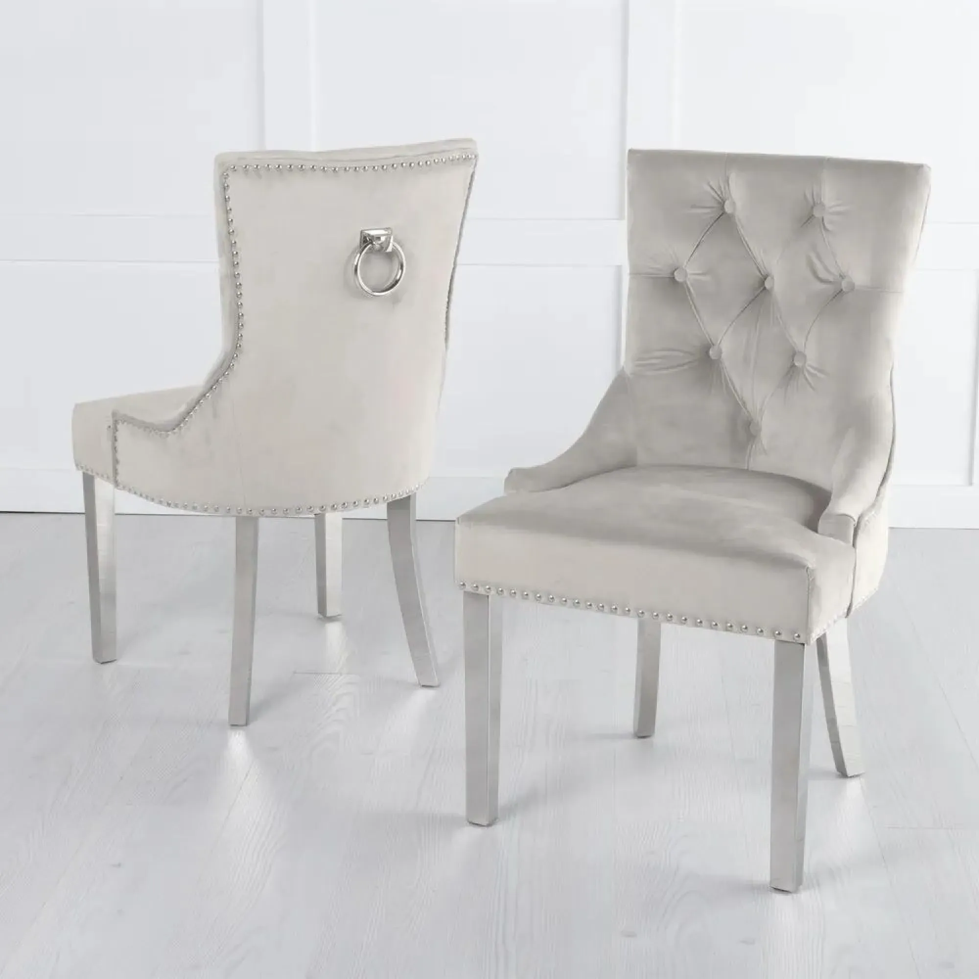 Lisbon Dining Set with Knocker Back Chairs - Grey, Marble