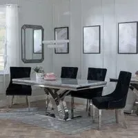 Lisbon Dining Set with Knocker Back Chairs - Grey, Marble