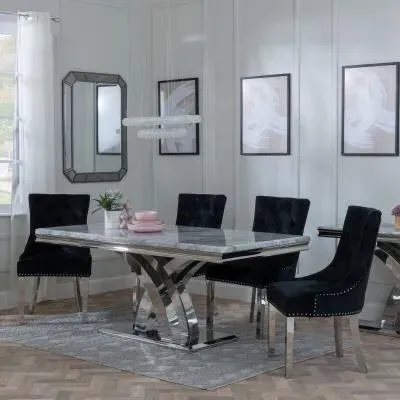 Lisbon Dining Set with Knocker Back Chairs - Grey, Marble