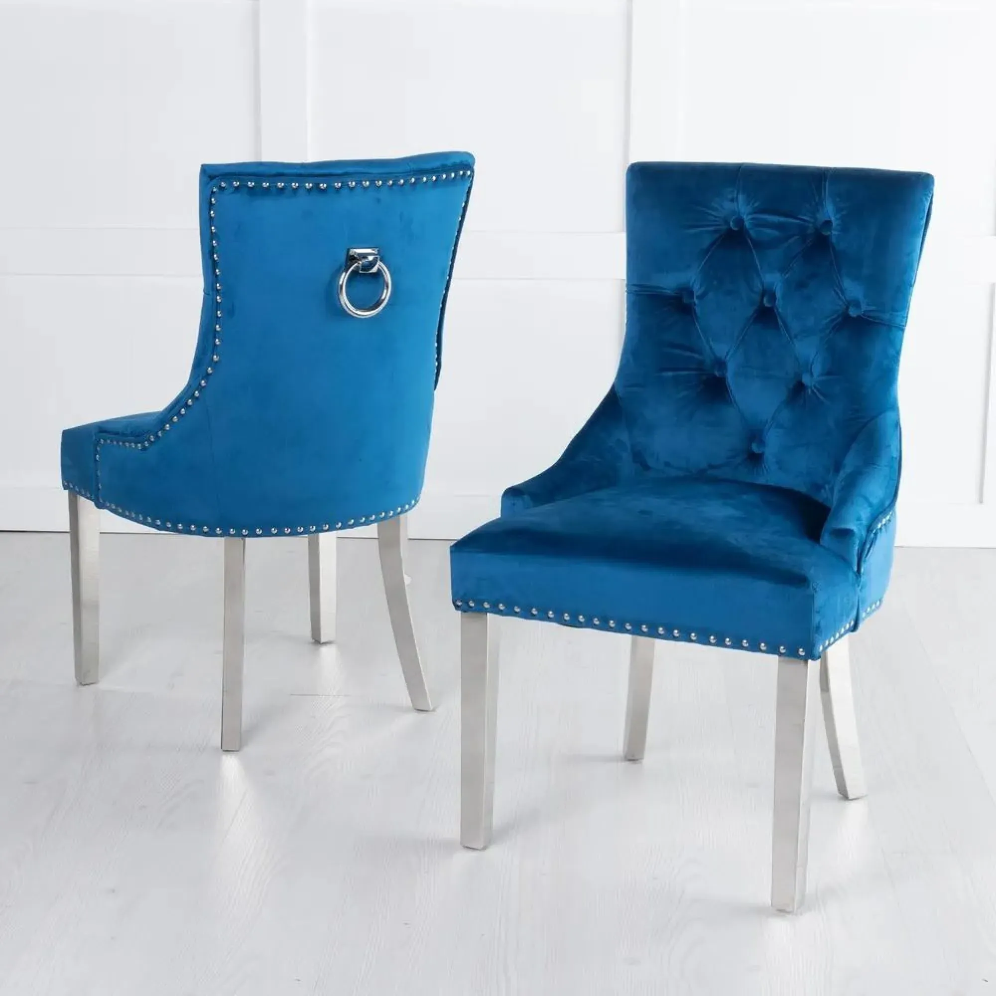 Lisbon Dining Set with Knocker Back Chairs - Grey, Marble