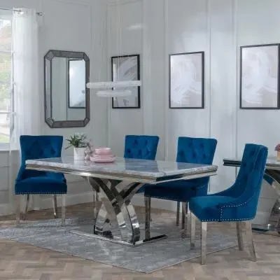 Lisbon Dining Set with Knocker Back Chairs - Grey, Marble