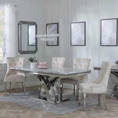 Lisbon Dining Set with Knocker Back Chairs - Grey, Marble image