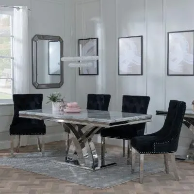 Lisbon Dining Set with Lion Knocker Chairs - Black, Marble image
