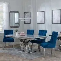 Lisbon Dining Set with Lion Knocker Chairs - Blue, Marble