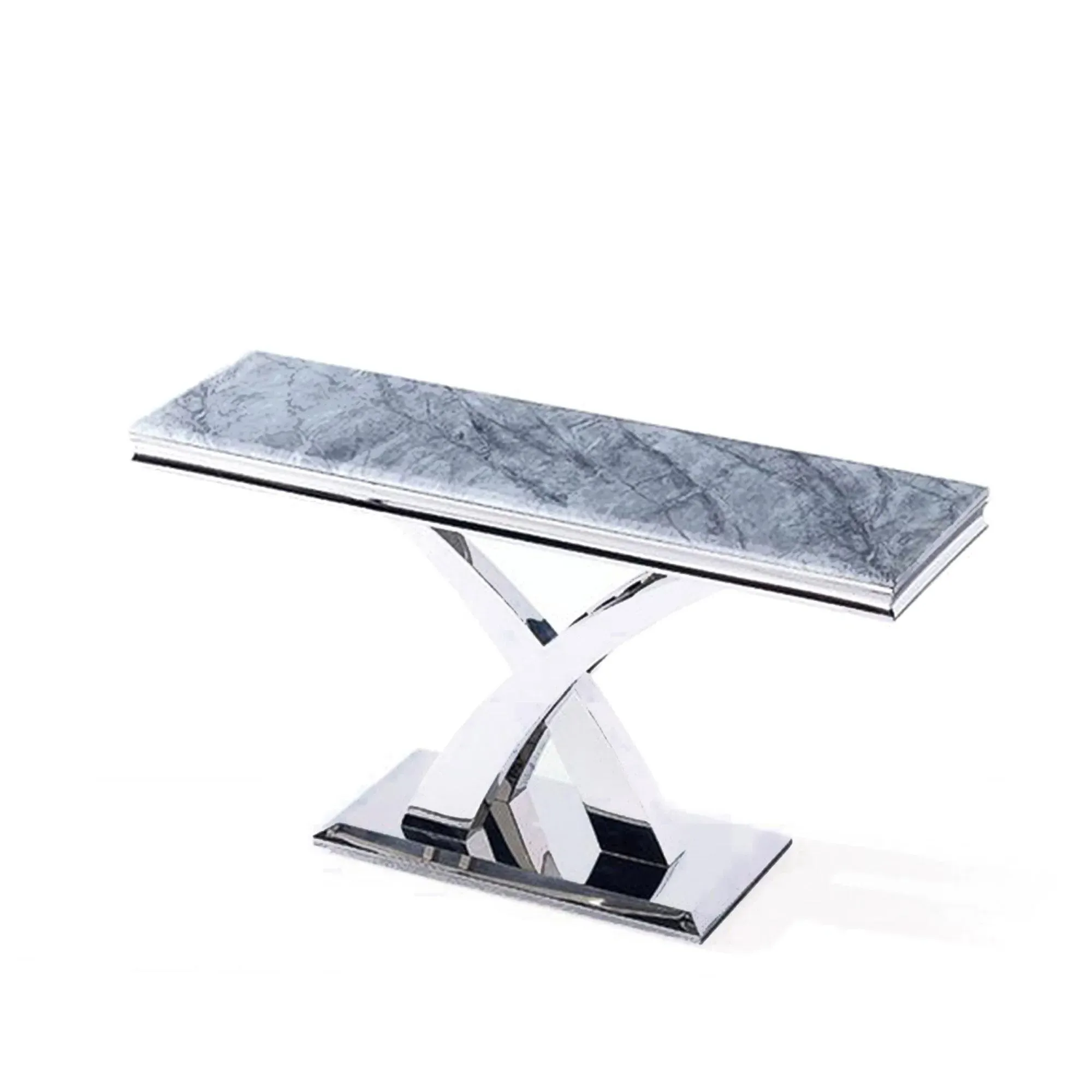 Lisbon Rectangular Console Table - Grey Marble, Chrome
