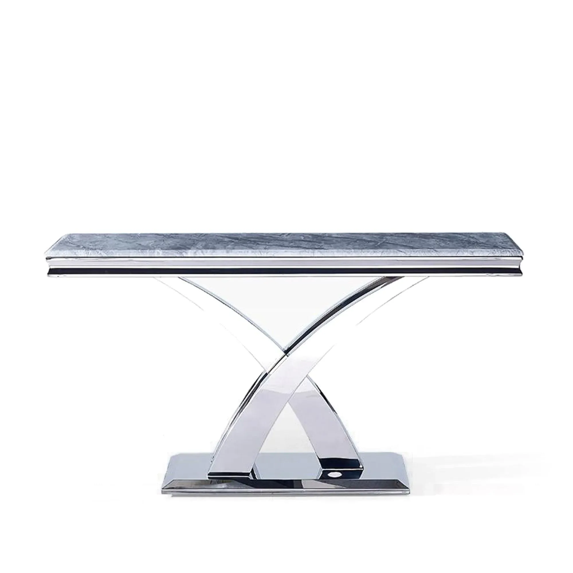 Lisbon Rectangular Console Table - Grey Marble, Chrome