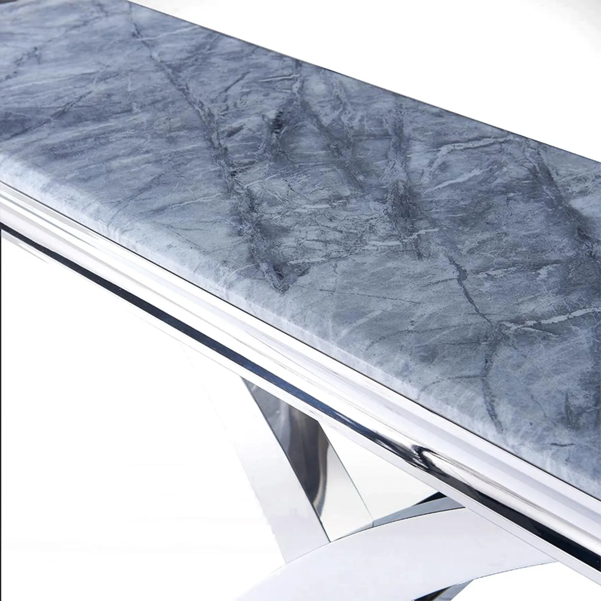 Lisbon Rectangular Console Table - Grey Marble, Chrome