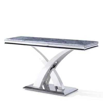 Lisbon Rectangular Console Table - Grey Marble, Chrome image