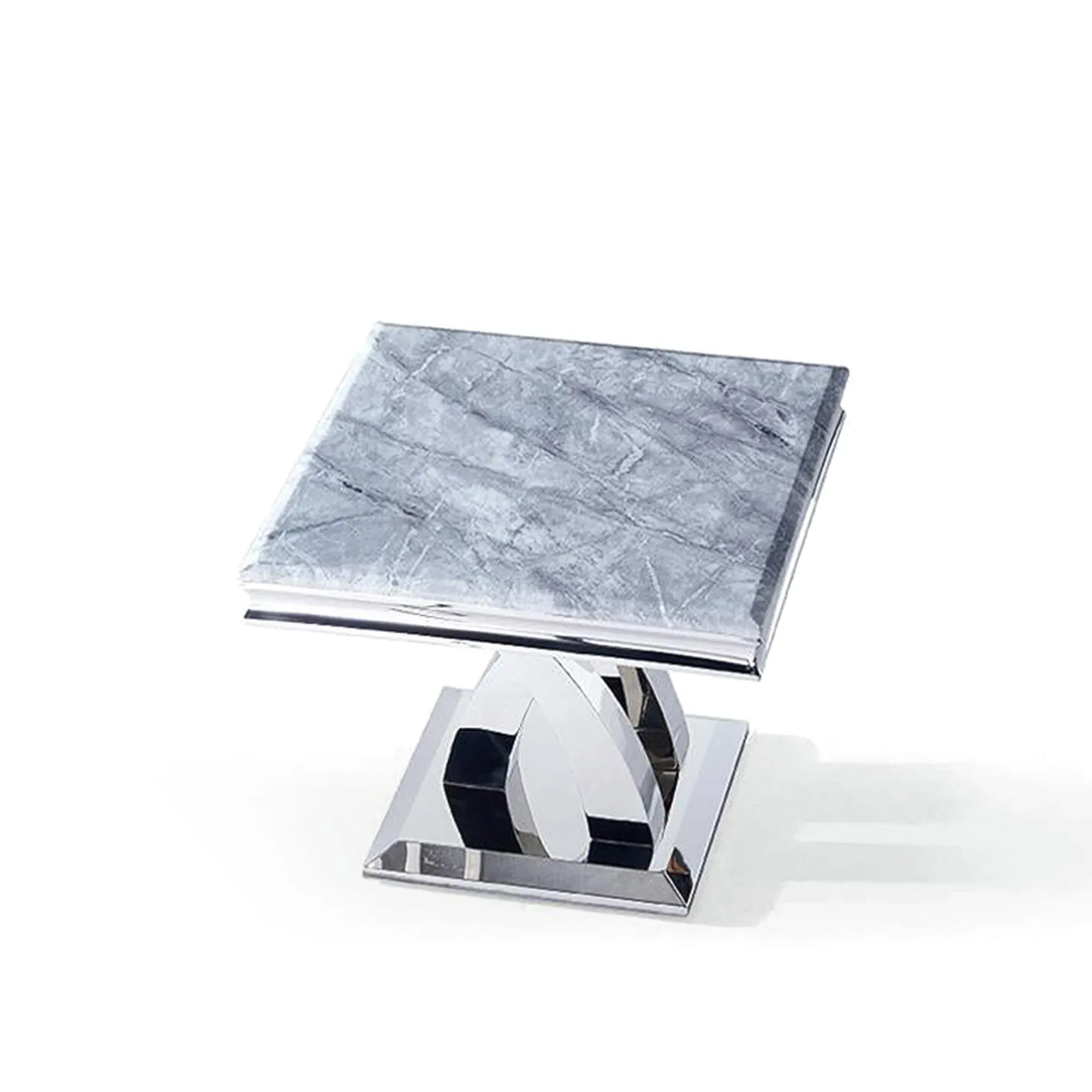 Lisbon Square Lamp Table - Grey, Chrome