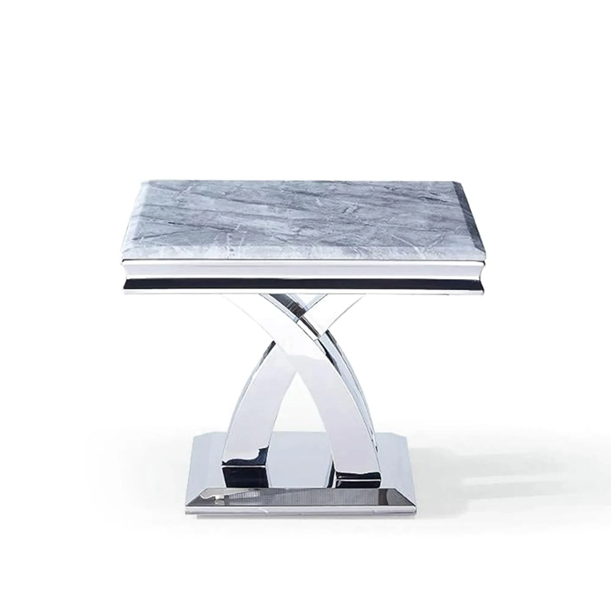 Lisbon Square Lamp Table - Grey, Chrome