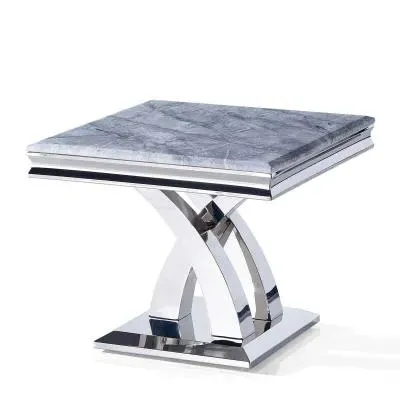 Lisbon Square Lamp Table - Grey, Chrome