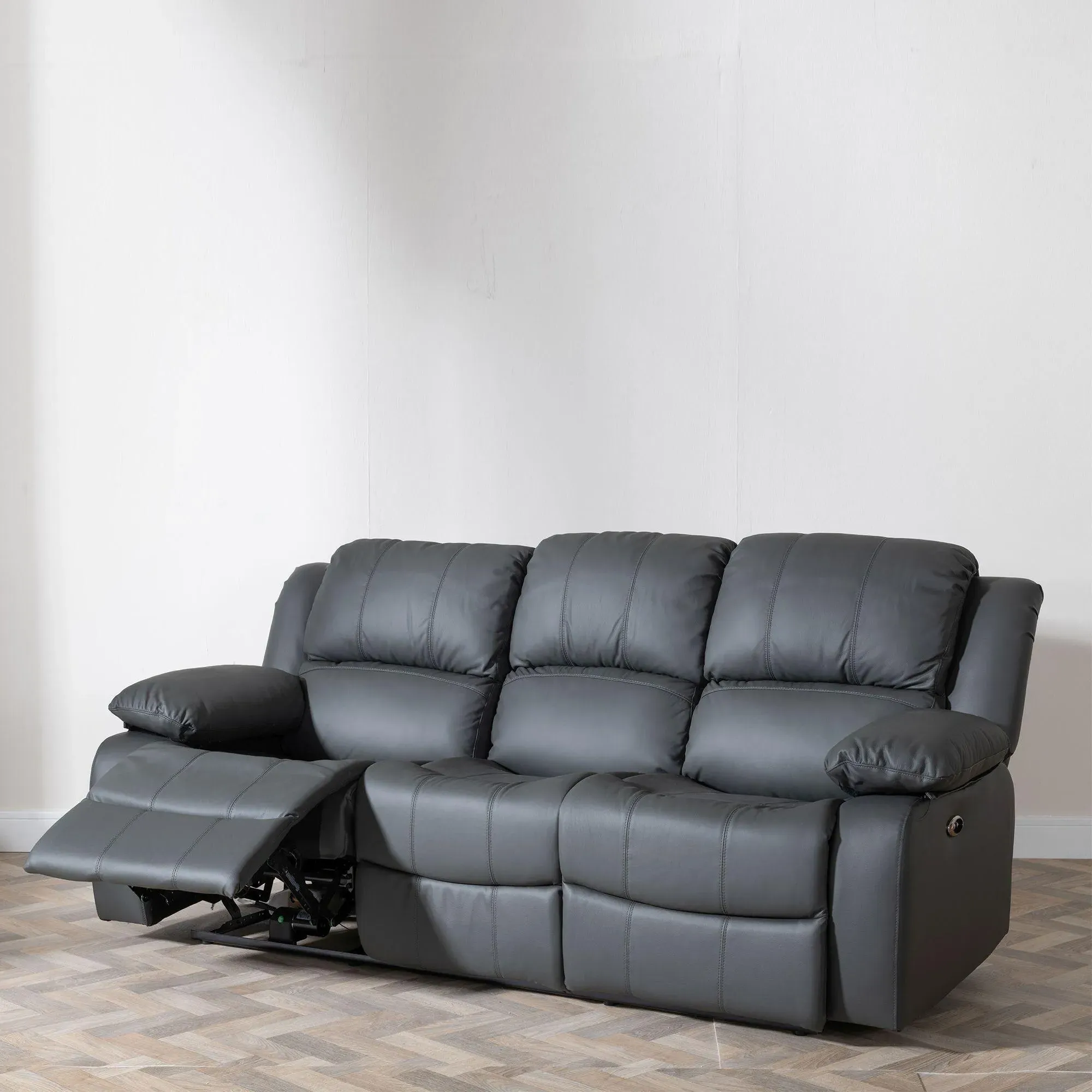 London 3-Seater Recliner Sofa - Grey, Leather