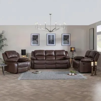 London 3-Seater Recliner Sofa Set - Brown, Leather image