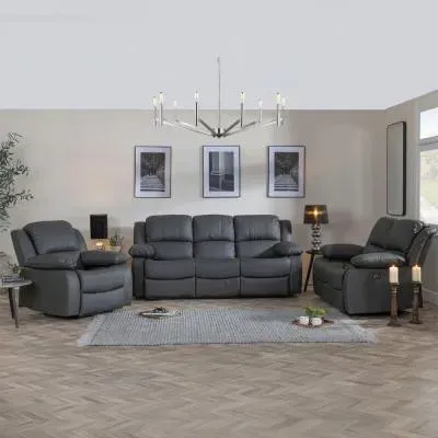 London 3-Seater Recliner Sofa Set - Grey, Leather