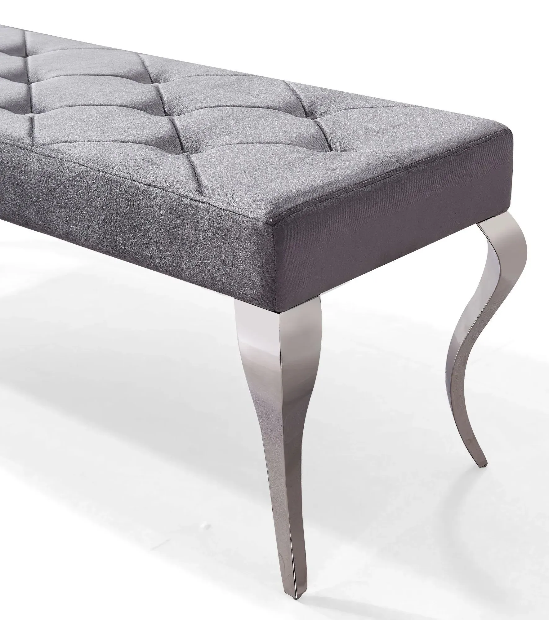 Louis 170cm Dining Bench - Grey, Velvet