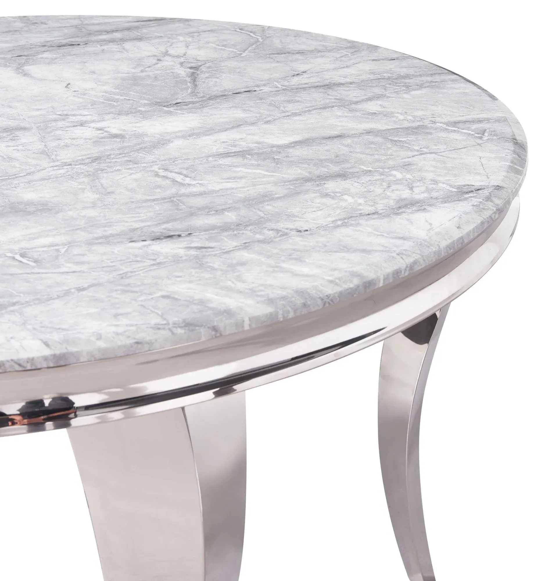 Louis 4-Seater Round Dining Table - Grey, Chrome