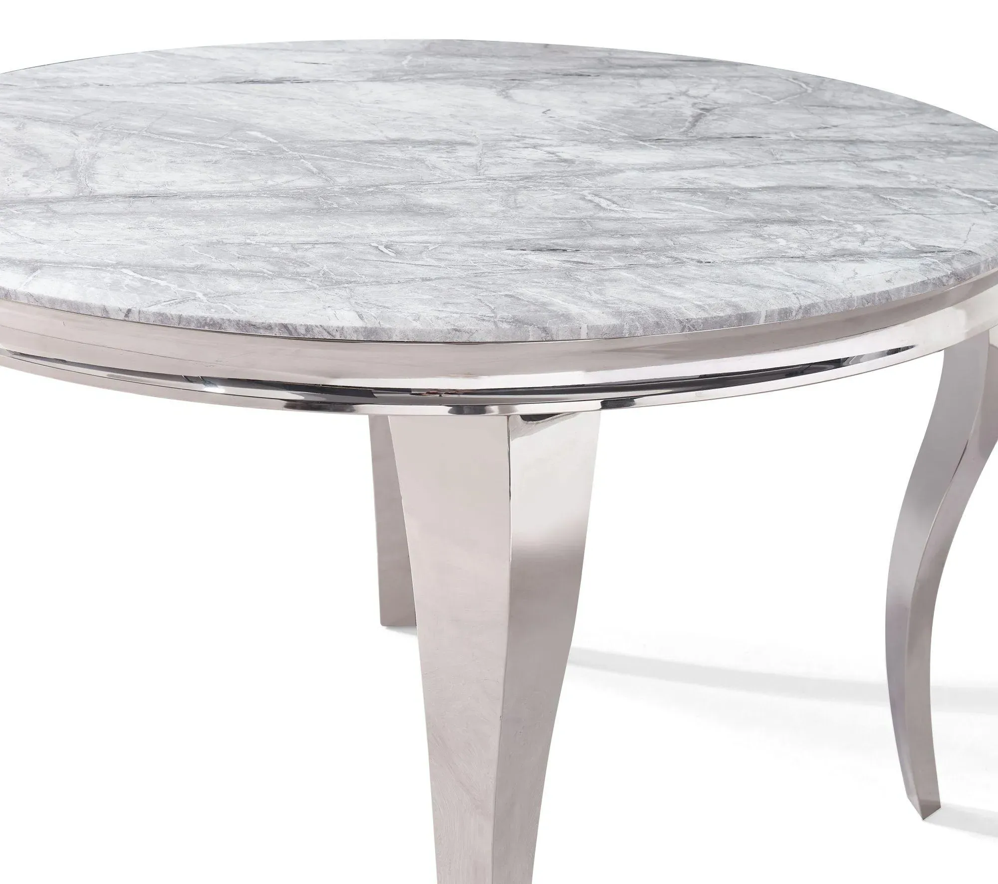 Louis 4-Seater Round Dining Table - Grey, Chrome