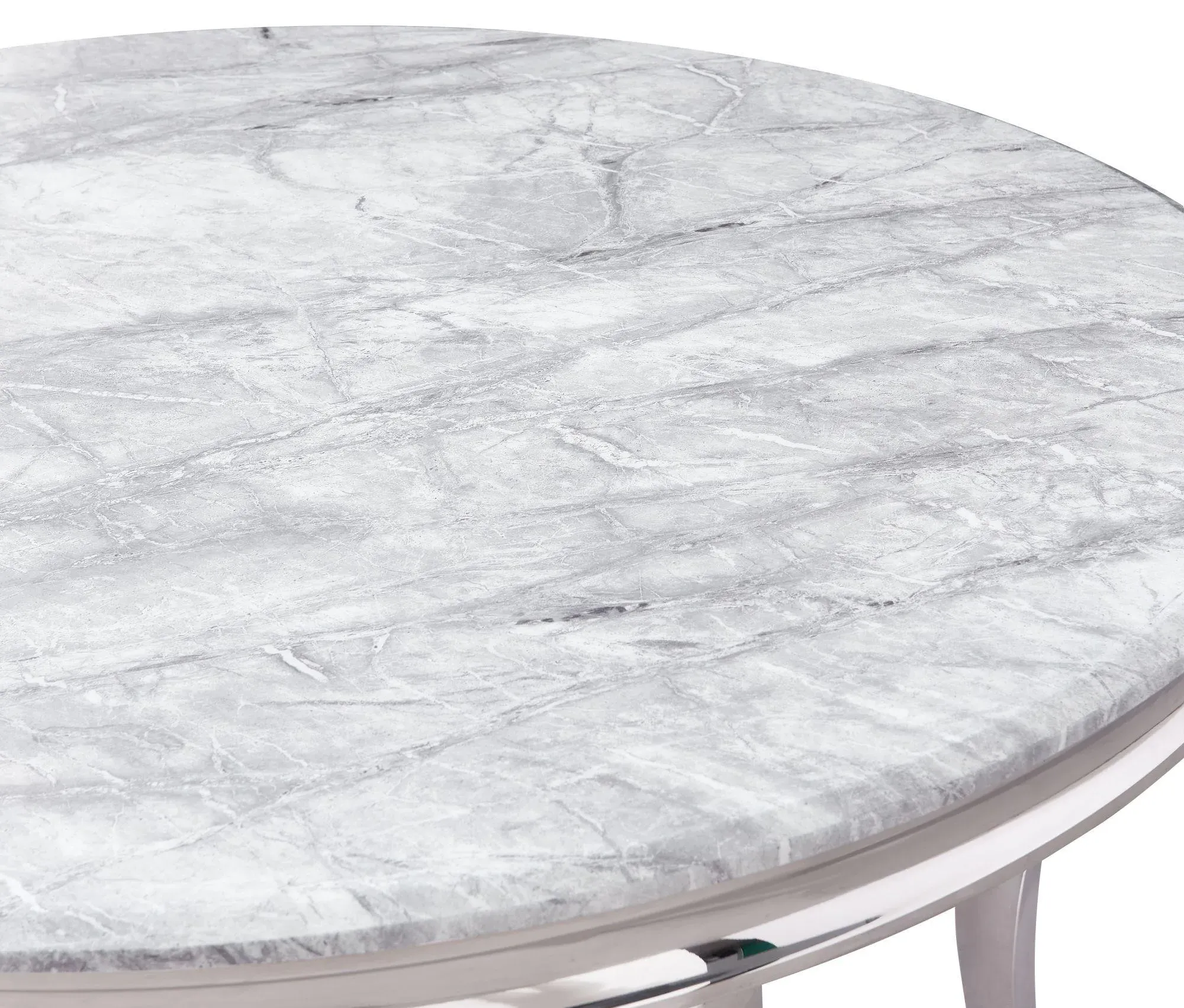 Louis 4-Seater Round Dining Table - Grey, Chrome