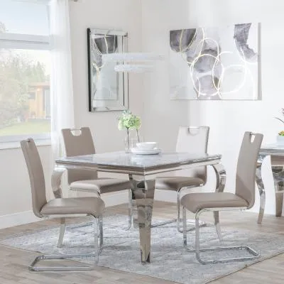 Louis 4 Seater Square Dining Set - Beige, Faux Leather image