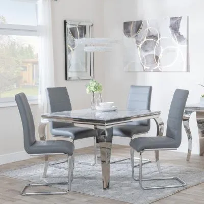 Louis 4 Seater Square Dining Set - Grey, Faux Leather