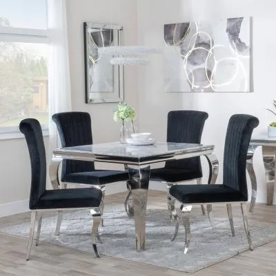 Louis 4 Seater Square Dining Set - Grey, Marble