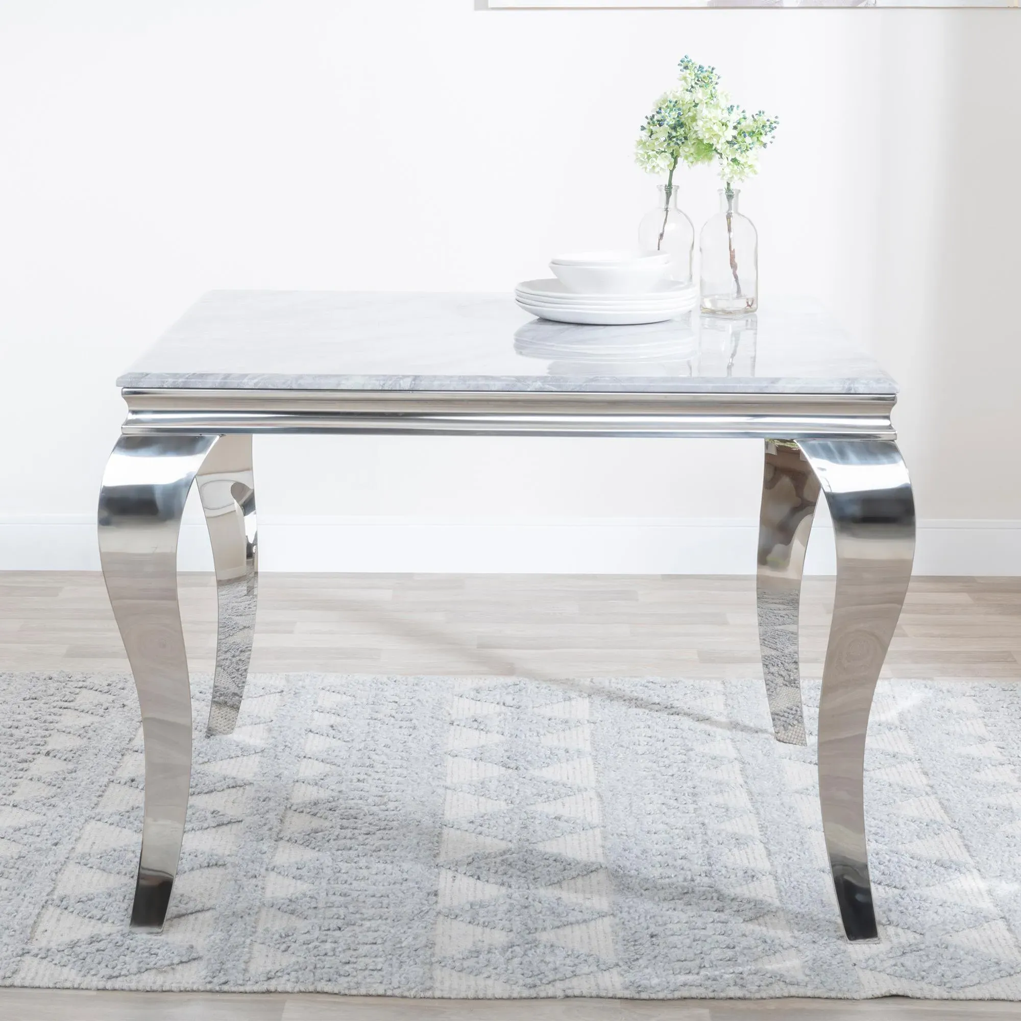Louis 4 Seater Square Dining Set - Grey, Marble
