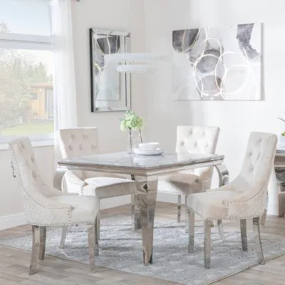 Louis 4 Seater Square Dining Set - Grey, Marble