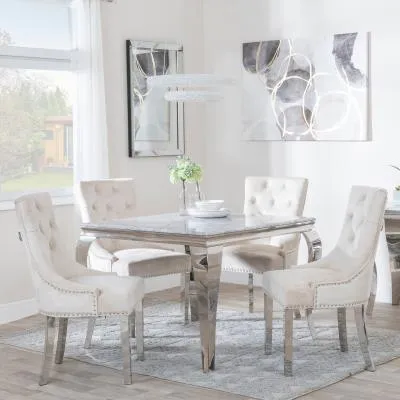 Louis 4 Seater Square Dining Set - Grey, Marble