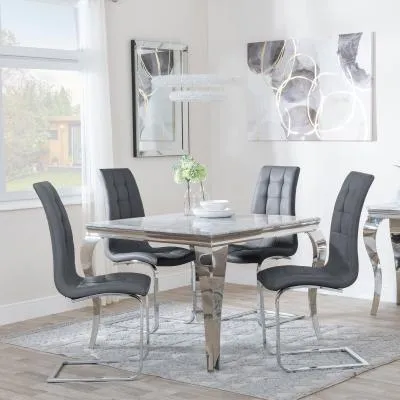 Louis 4 Seater Square Dining Set - Grey, Marble