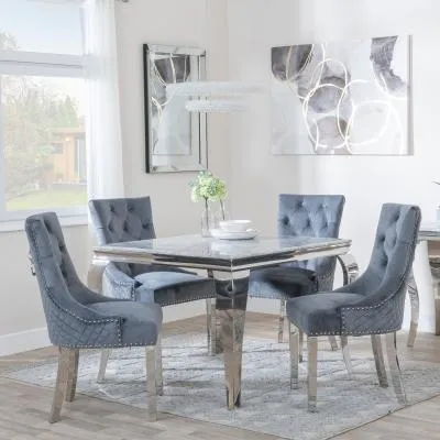 Louis 4 Seater Square Dining Set - Grey, Marble