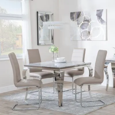 Louis 4 Seater Square Dining Set - Grey, Marble
