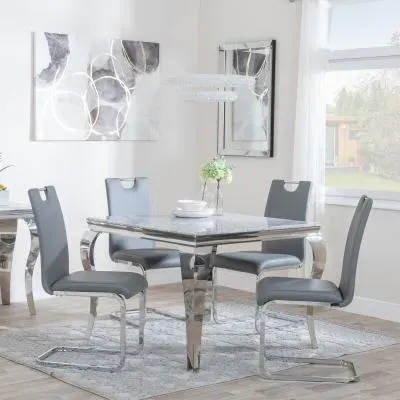 Louis 4 Seater Square Dining Set - Grey, Marble