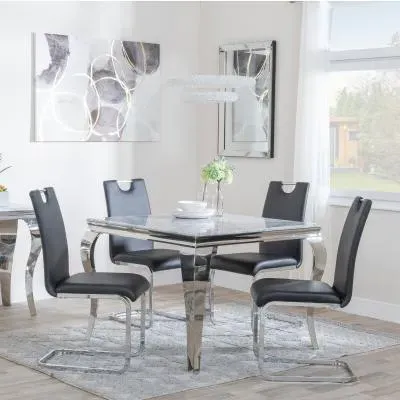 Louis 4 Seater Square Dining Set - Grey, Marble