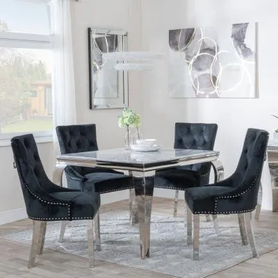 Louis 4 Seater Square Dining Set - Grey, Marble