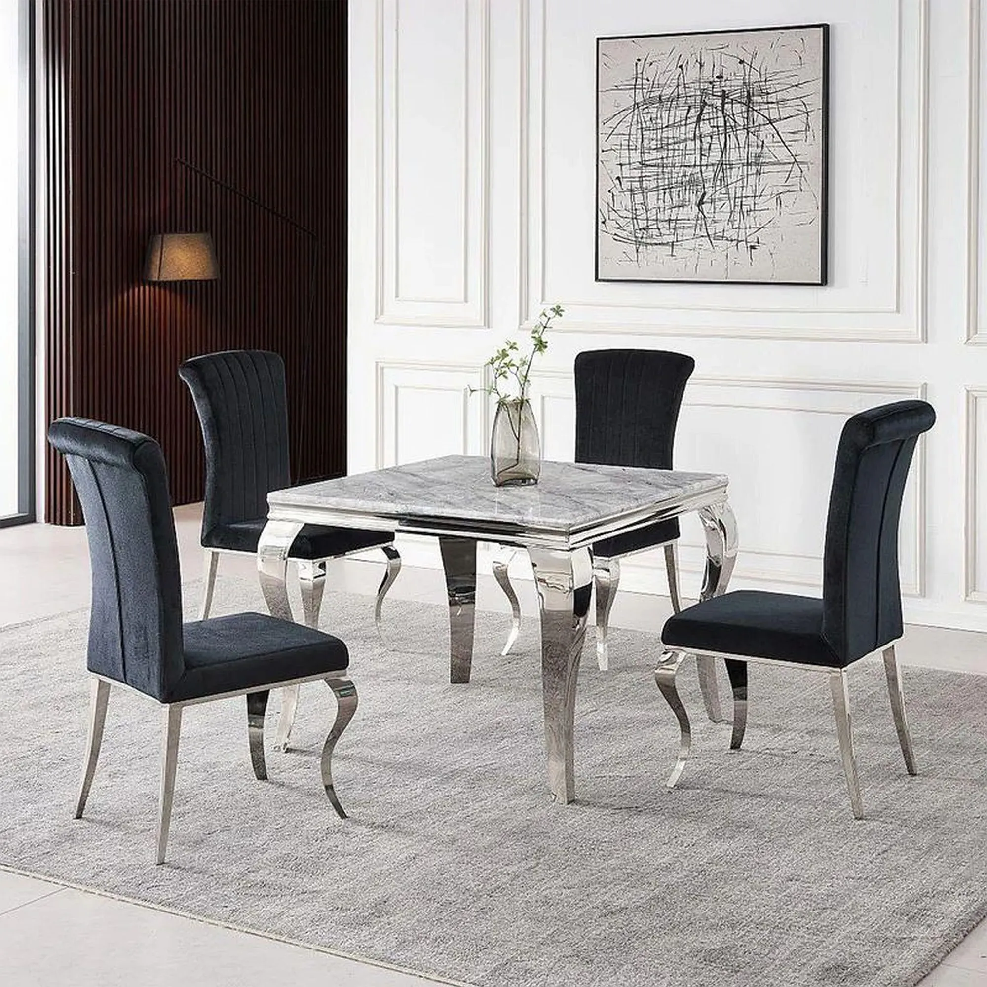 Louis 4-Seater Square Dining Table - Grey, Chrome