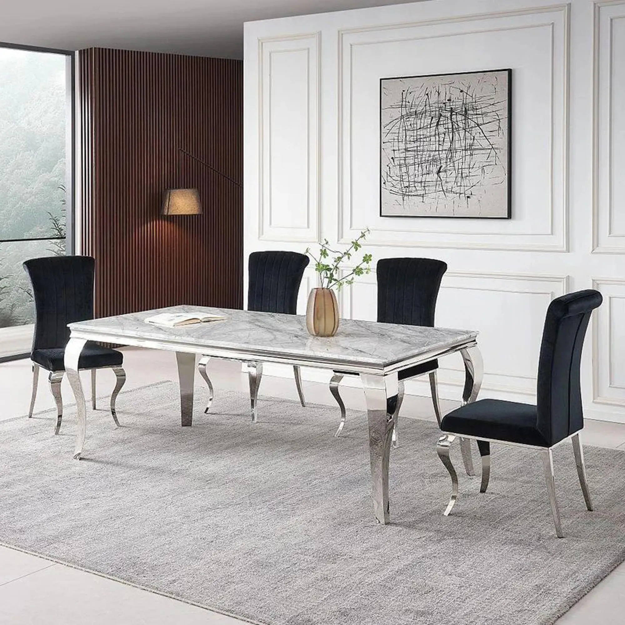 Louis 6-Seater Dining Table - Grey, Marble