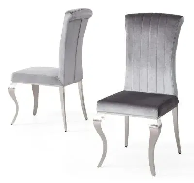 Louis Dining Chair - Grey, Velvet