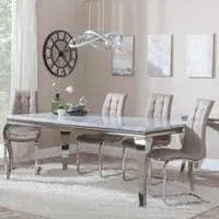 Louis Dining Set with Jamison Chairs - Beige, Marble