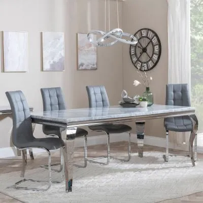 Louis Dining Set with Jamison Chairs - Grey, Marble
