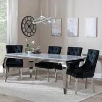 Louis Dining Set with Knocker Back Chairs - Grey, Marble