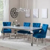 Louis Dining Set with Knocker Back Chairs - Grey, Marble