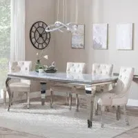 Louis Dining Set with Knocker Back Chairs - Grey, Marble
