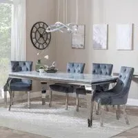Louis Dining Set with Knocker Back Chairs - Grey, Marble