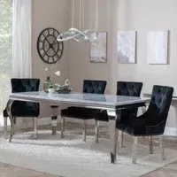 Louis Dining Set with Lion Knocker Chairs - Black, Velvet