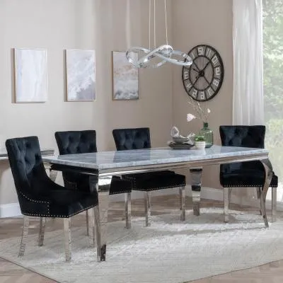 Louis Dining Set with Lion Knocker Chairs - Black, Velvet image