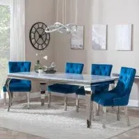 Louis Dining Set with Lion Knocker Chairs - Blue, Velvet